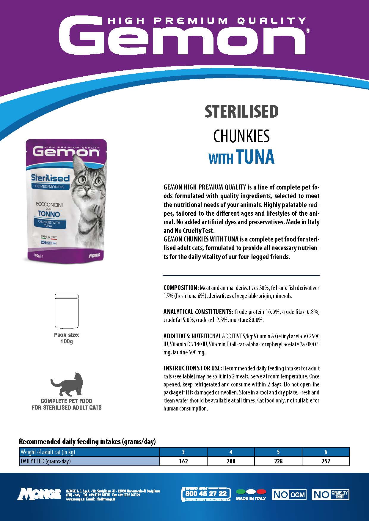 GEMON High Premium Chunks Tuna Cat Wet Food Pouch 100g