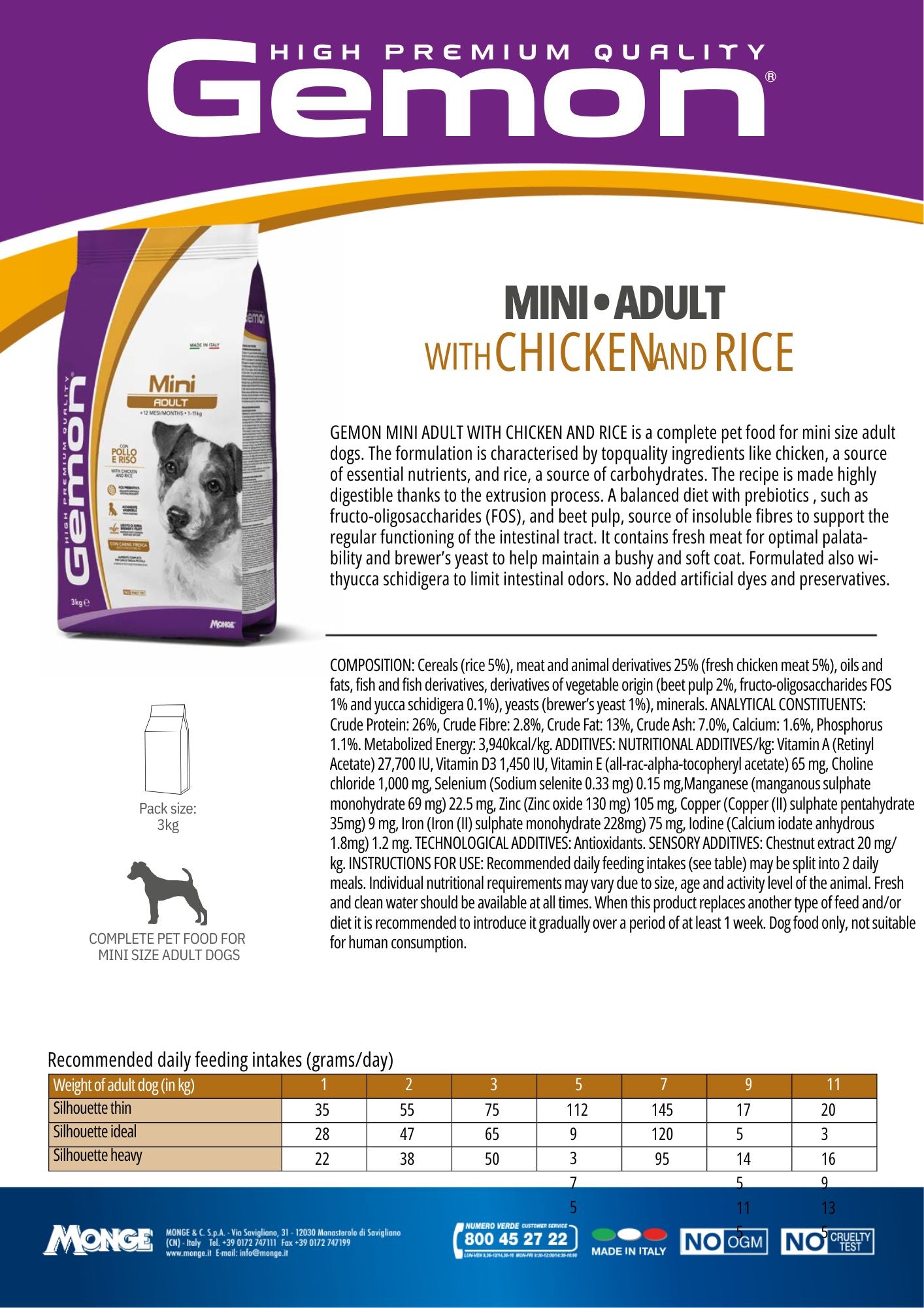 GEMON High Premium Mini Adult Dog Dry Food 3kg