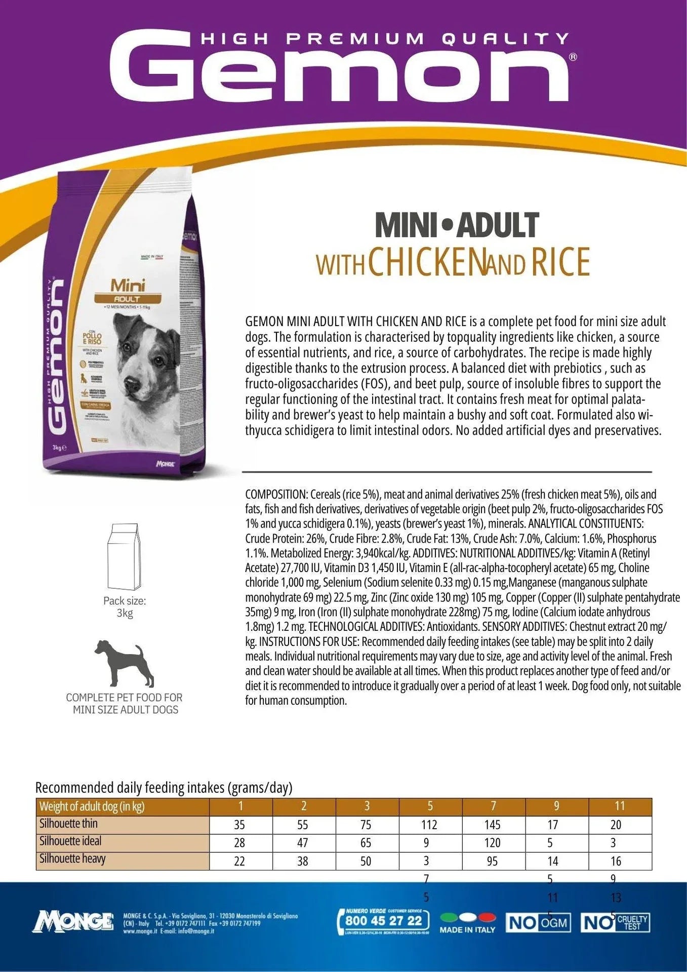 GEMON High Premium Mini Adult Dog Dry Food 3kg - Paw & Joy