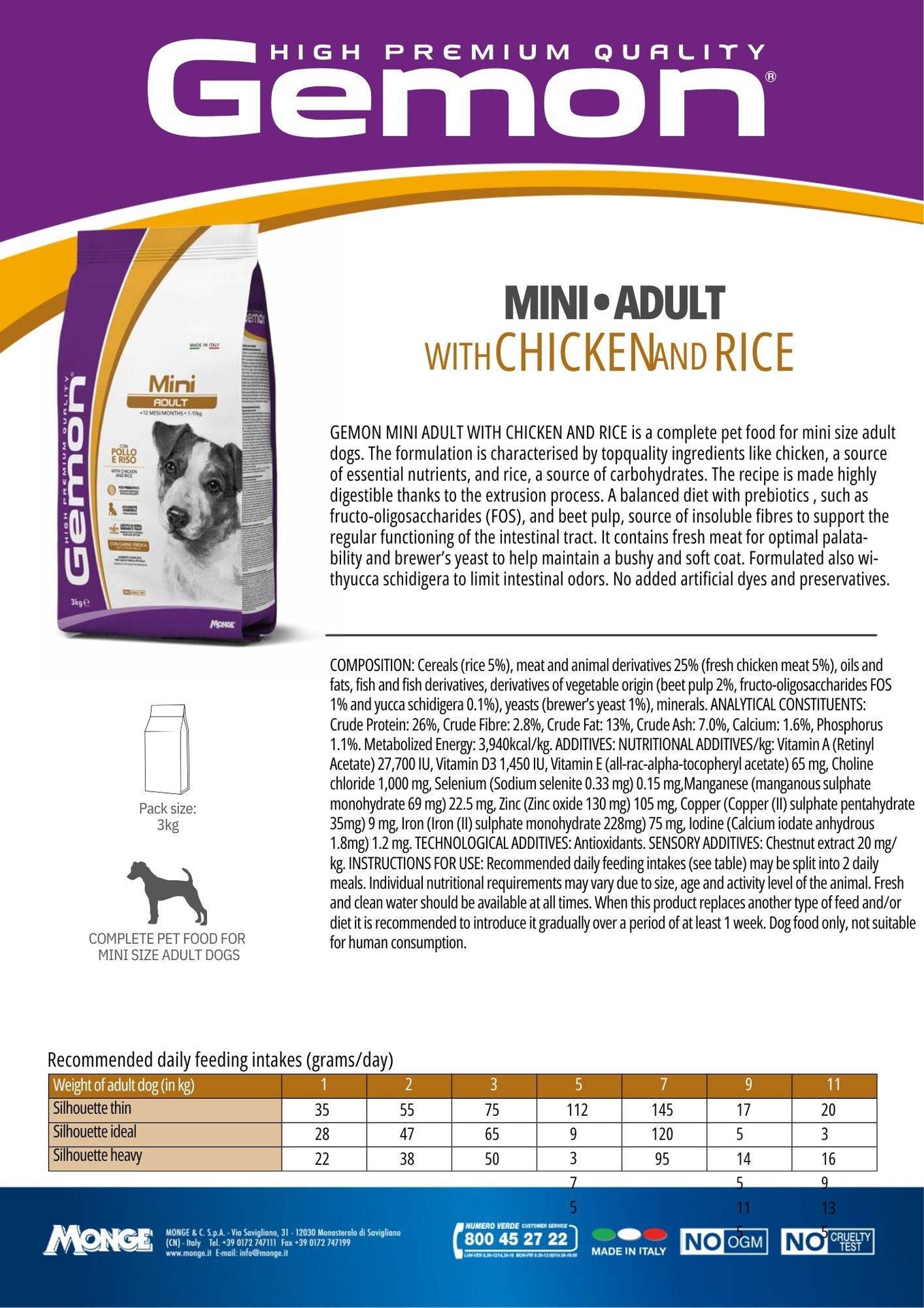 GEMON High Premium Mini Adult Dog Dry Food 3kg