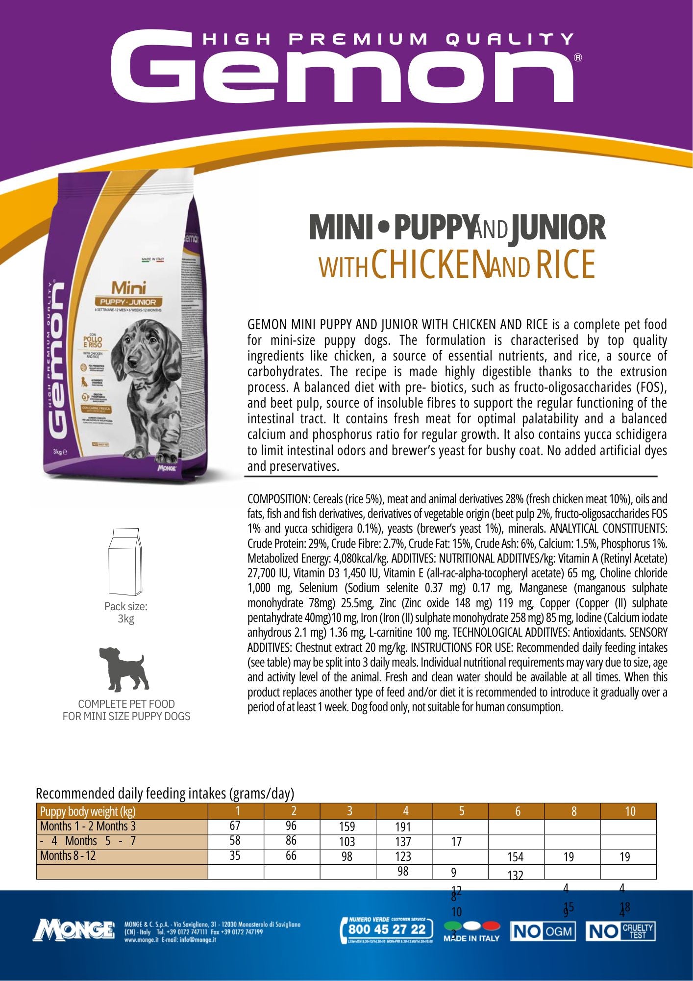 GEMON High Premium Mini Puppy&Junior Dog Dry Food 3kg