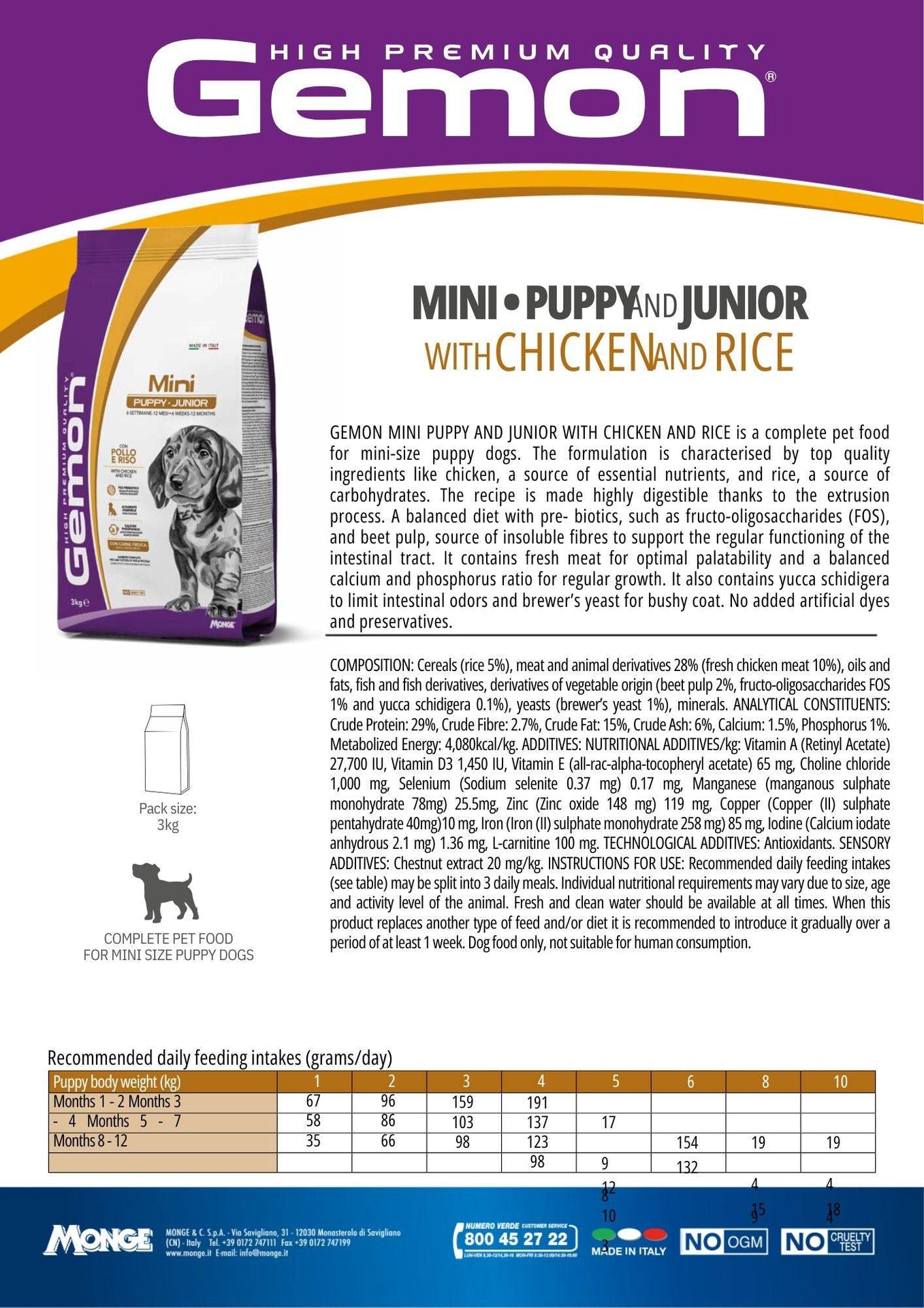 GEMON High Premium Mini Puppy&Junior Dog Dry Food 3kg