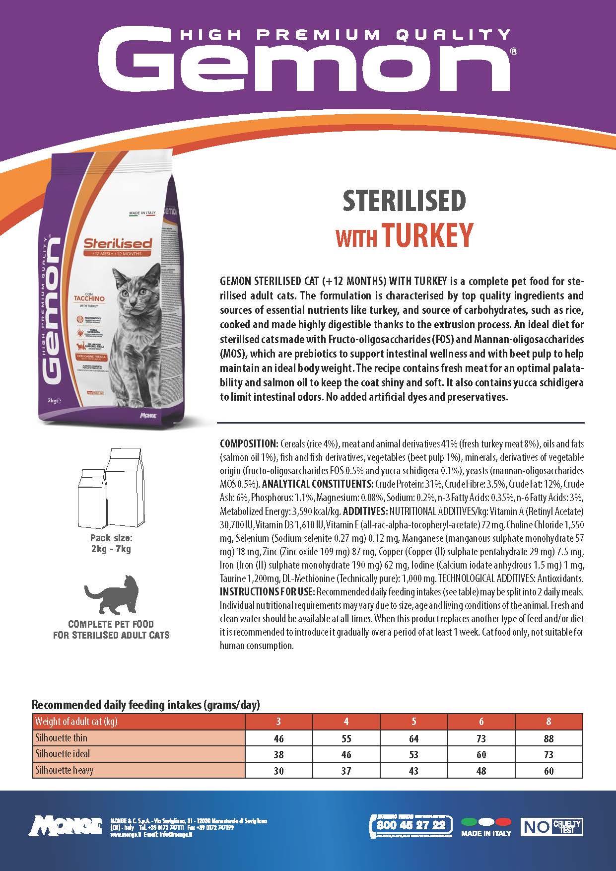 GEMON High Premium Sterilised Turkey Cat Dry Food 2kg
