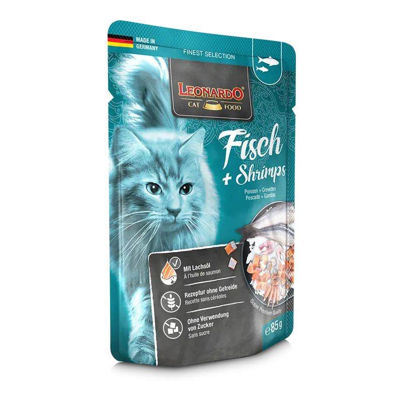 Paw & Joy Biggest Pet Supplies brand in Egypt | Leonardo Fish&Shrimps Cat Wet Food Pouch 85g