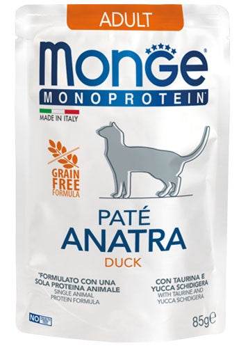 Paw & Joy Biggest Pet Supplies brand in Egypt | MONGE Monoprotein Paté Duck Cat Wet Food Pouch 85g