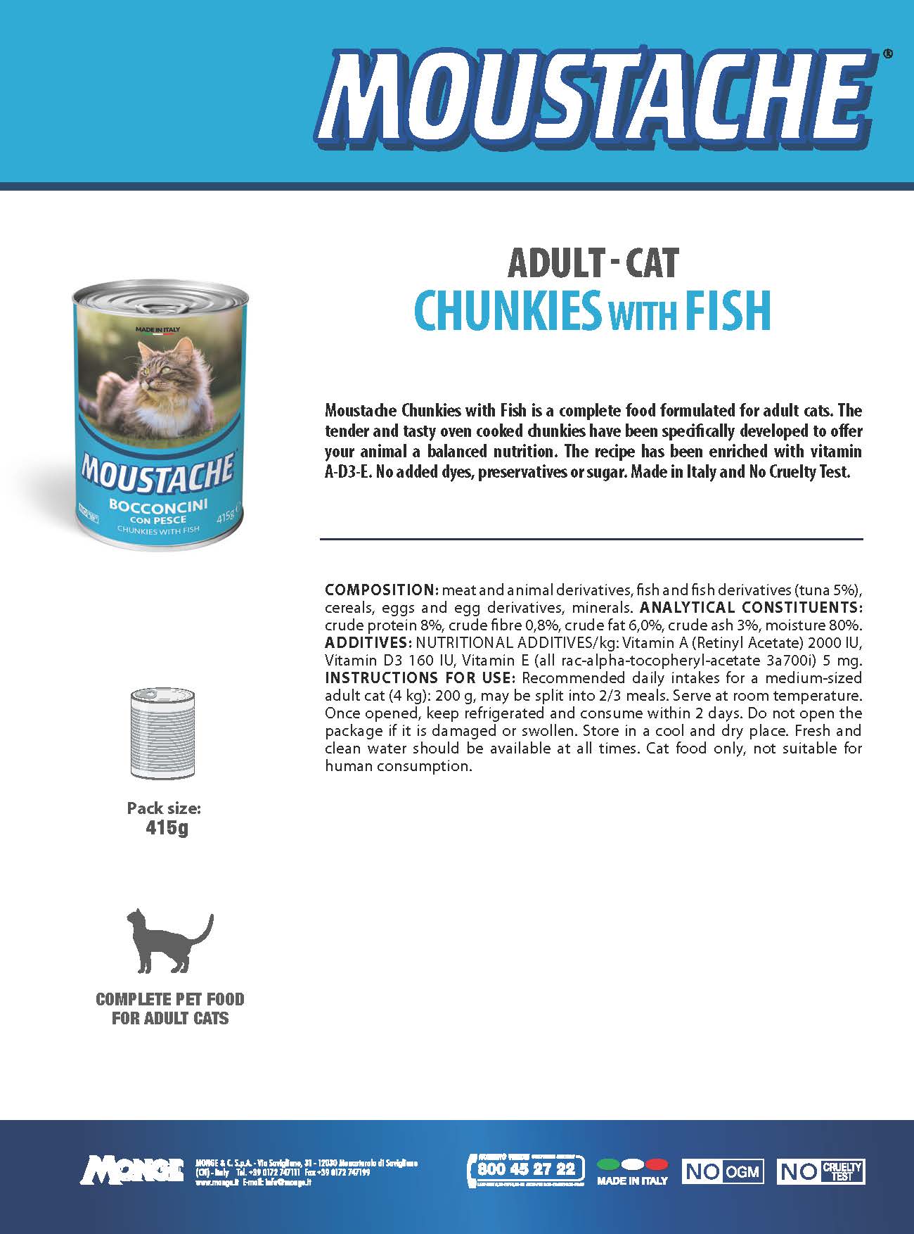 MOUSTACHE Chunks Fish Cat Wet Food 415g