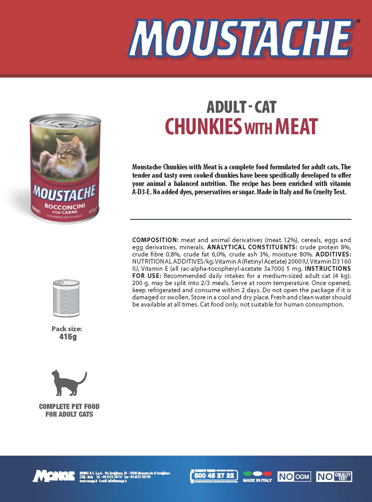 MOUSTACHE Chunks Meat Cat Wet Food 415g