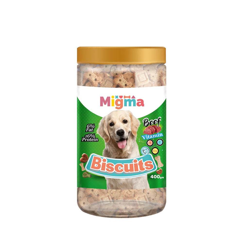 Paw & Joy Biggest Pet Supplies brand in Egypt | Migma Beef Biscuit Dog Treats 400g