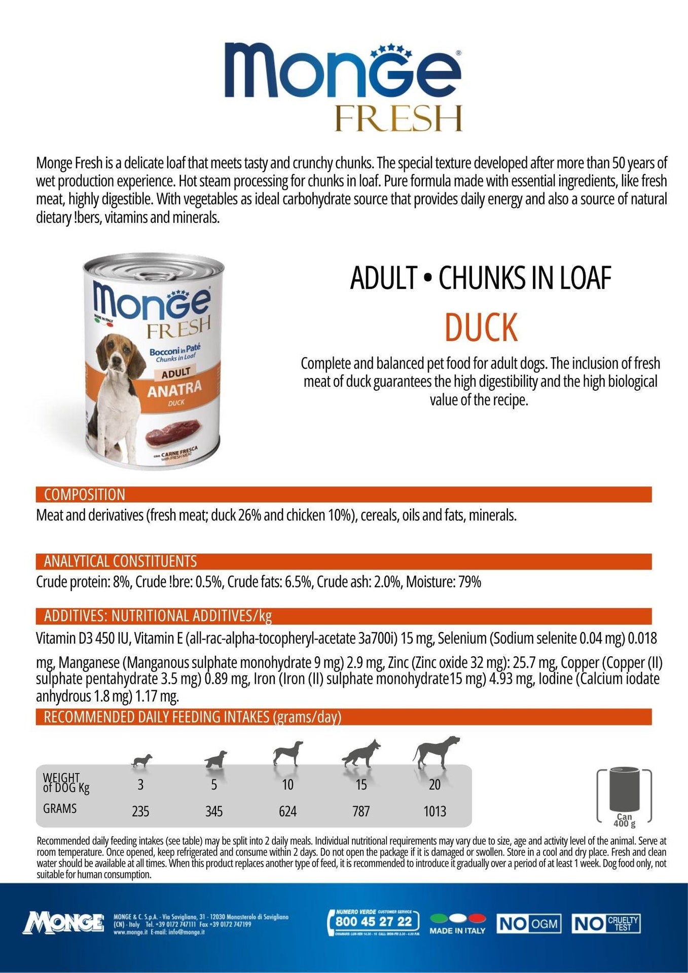 MONGE Super Premium Chunks Fresh Duck Dog Wet Food 400g