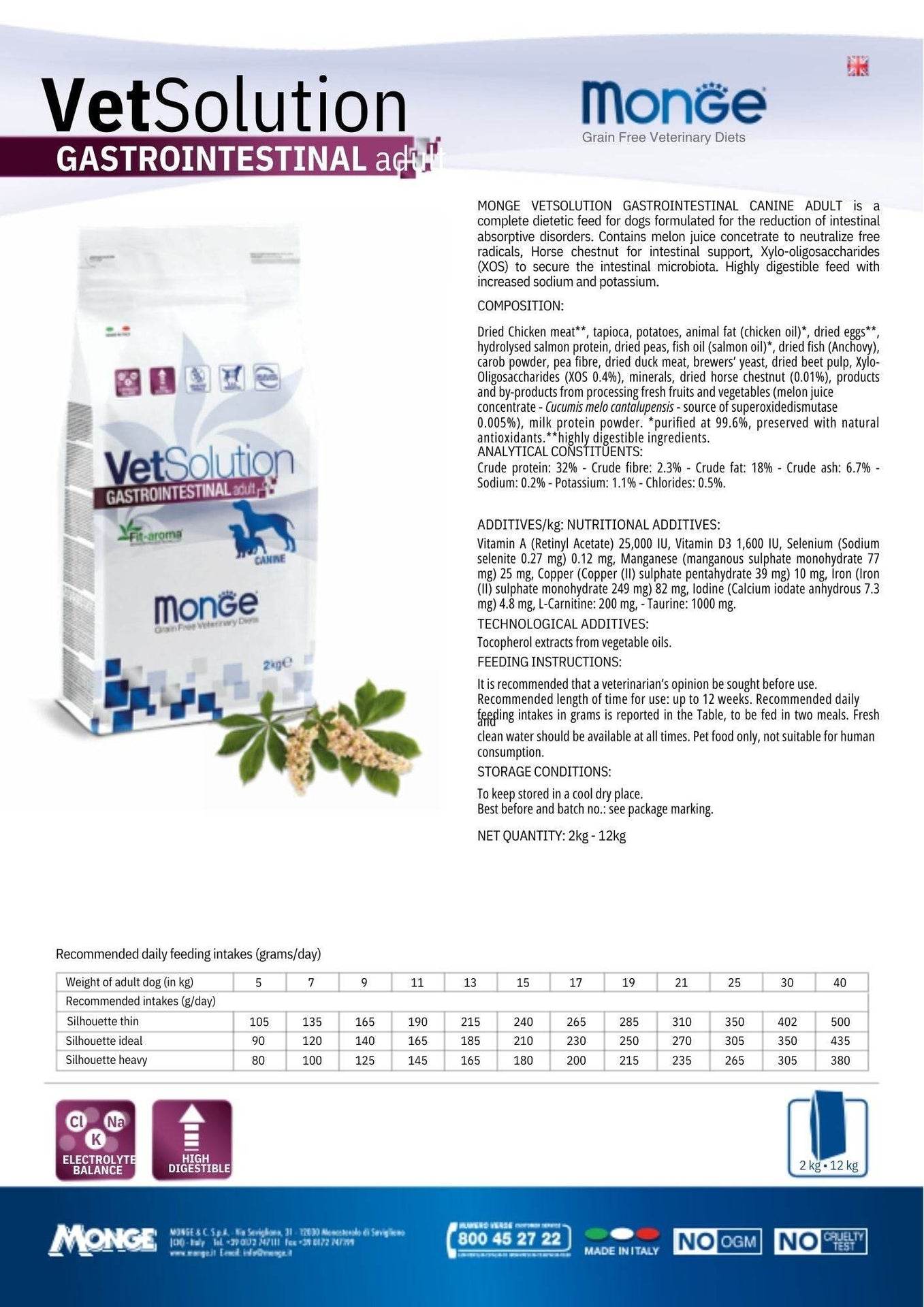 Paw & Joy Biggest Pet Supplies brand in Egypt | MONGE VetSolution Gastrointestinal Adult Dog Dry Food 2kg