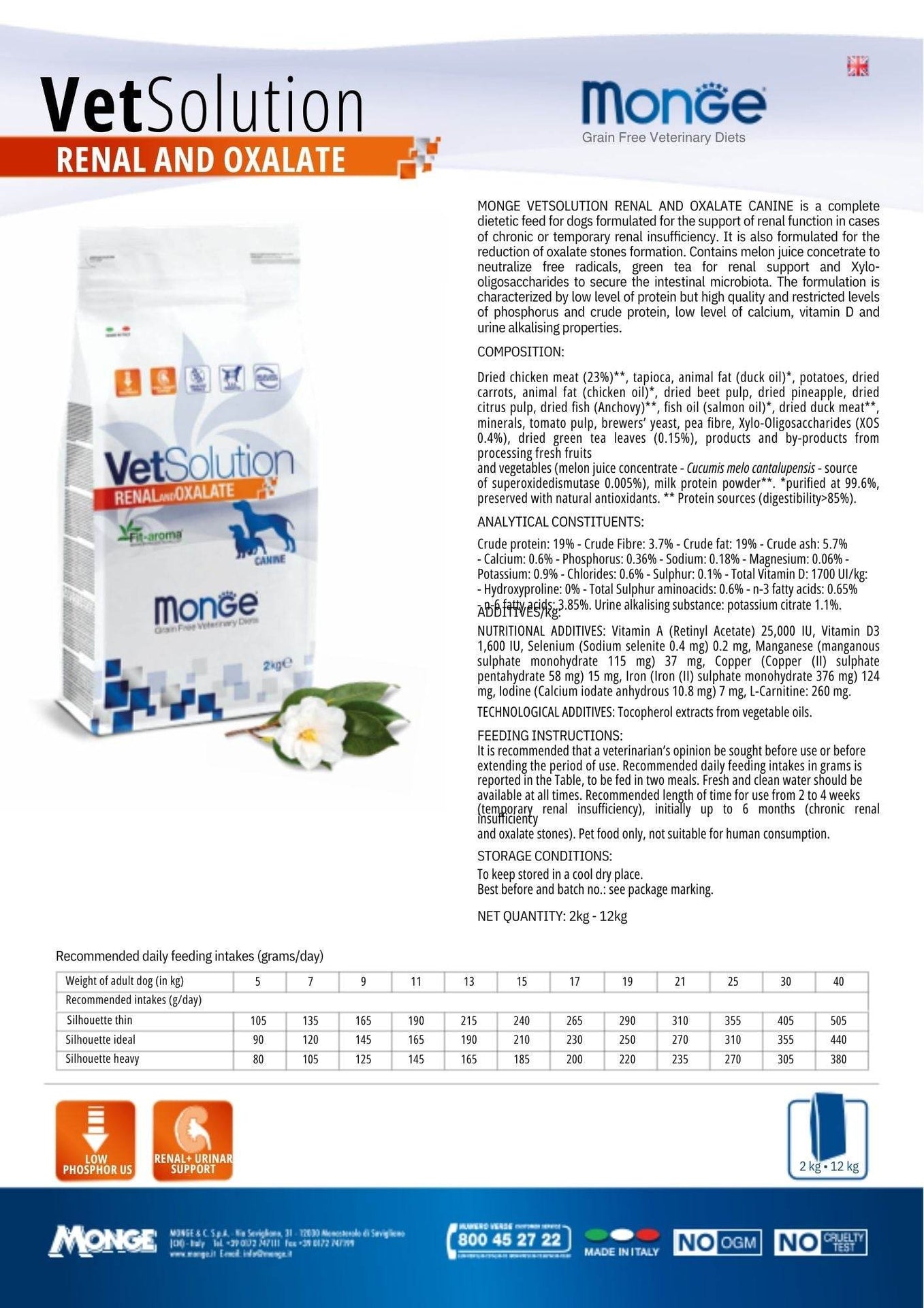 MONGE VetSolution Renal&Oxalate Dog Dry Food 2kg