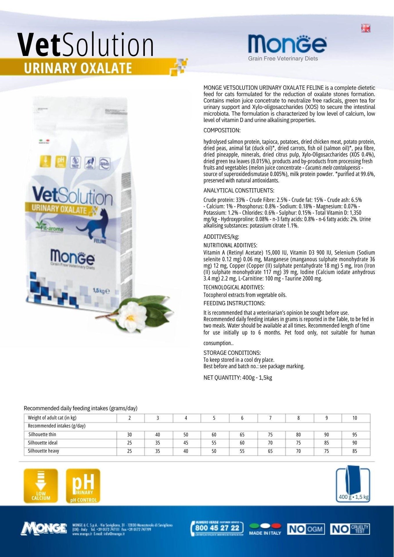 MONGE VetSolution Urinary Oxalate Cat Dry Food 1.5kg