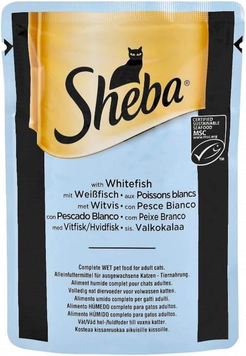 Paw & Joy Biggest Pet Supplies brand in Egypt | Sheba Adult Cat Wet Food White Fish Pouch 85g