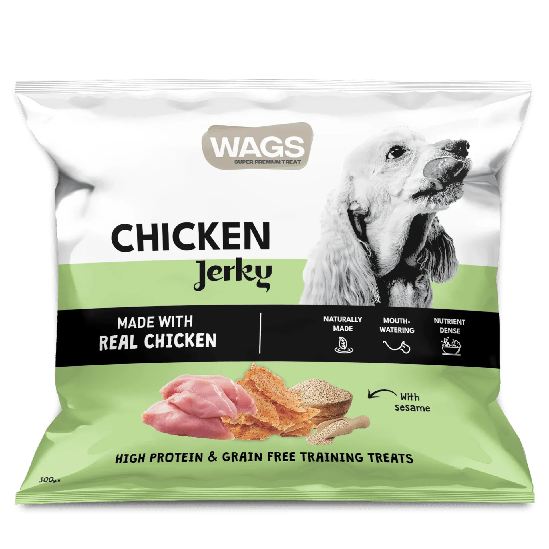 Wags Chicken Jerky with Sesame 300g - Paw & Joy